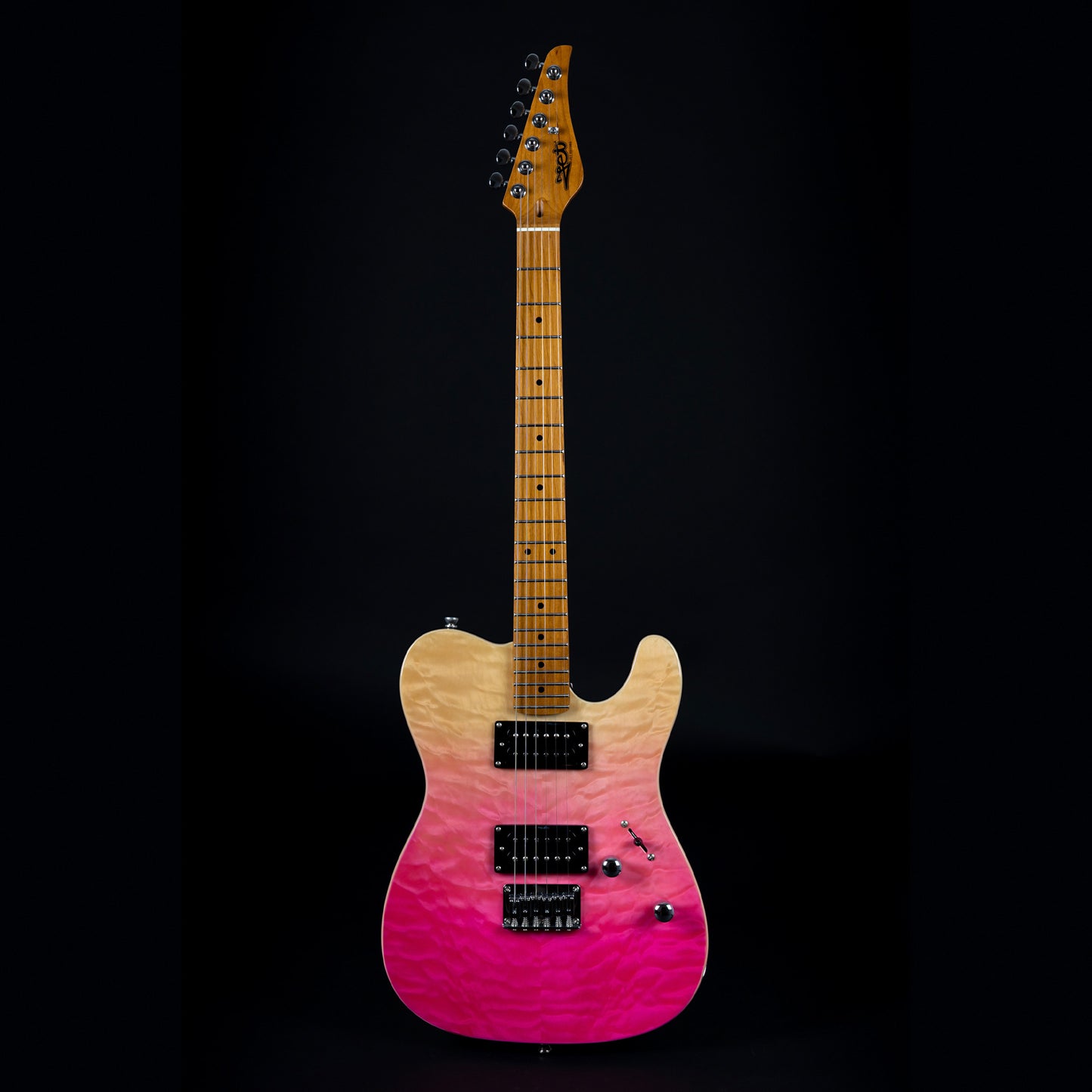 JET Guitars JT-450 Telecaster Electric Guitar HH Quilted Maple Top - Transparent Pink Fade