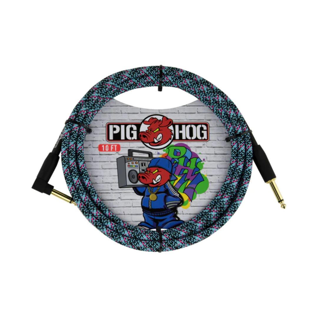 Pig Hog 10ft RA Woven Instrument Cable - Graffiti Blue