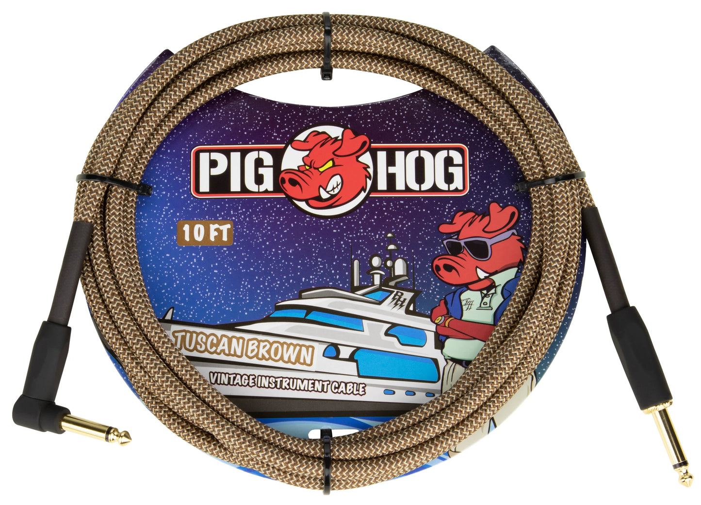 Pig Hog 10ft RA Woven Instrument Cable - Tuscan Brown