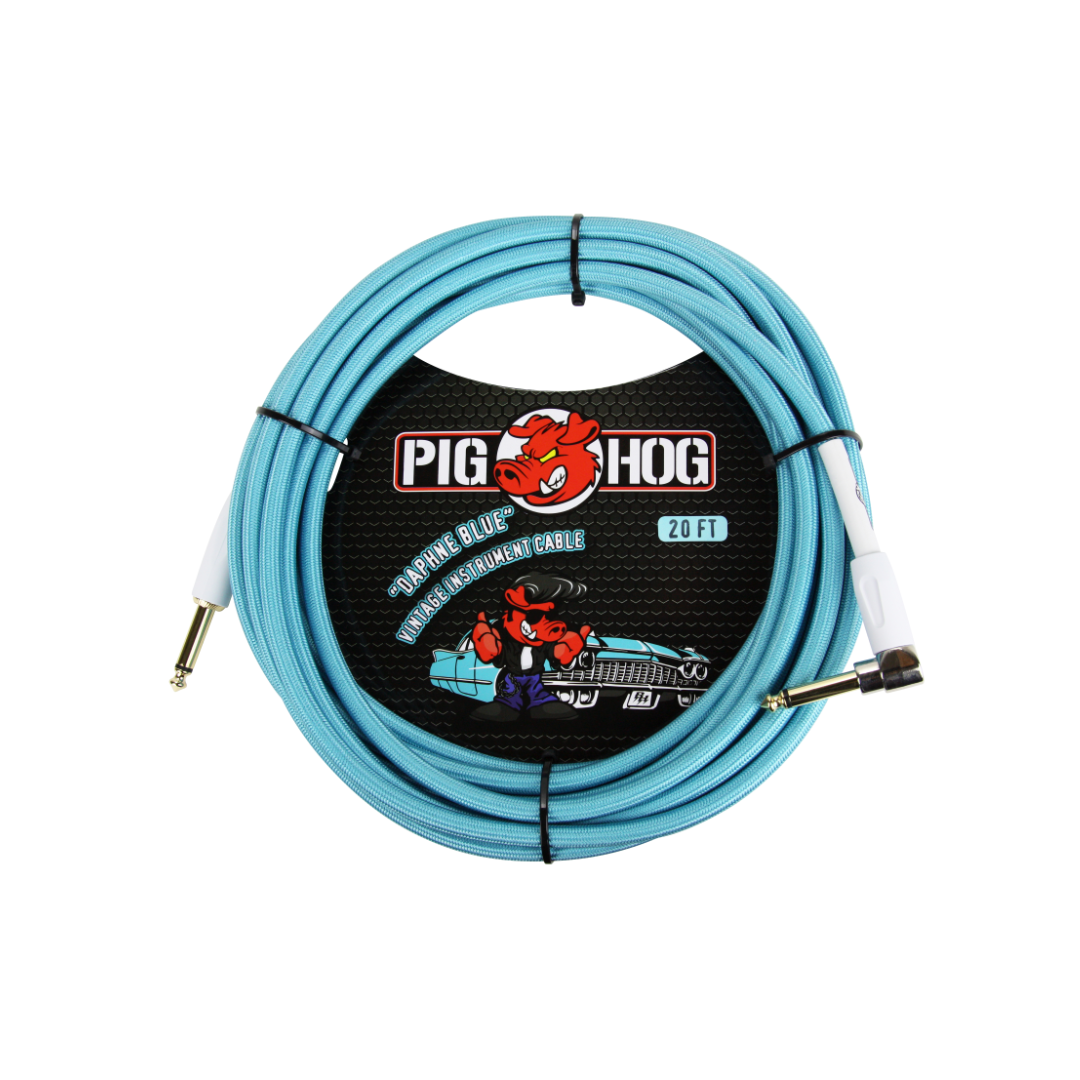 Pig Hog 20ft RA Woven Instrument Cable - Daphne Blue