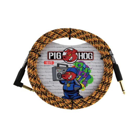 Pig Hog 10ft RA Woven Instrument Cable - Graffiti Orange