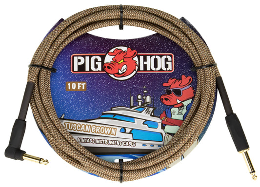 Pig Hog 10ft RA Woven Instrument Cable - Tuscan Brown