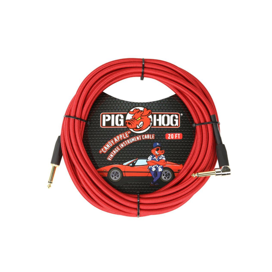 Pig Hog 20ft RA Woven Instrument Cable - Candy Apple Red