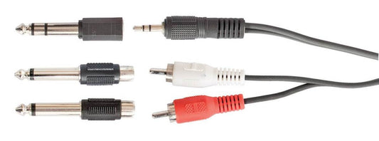 Australasian RCK1 Universal Auxiliary Cable Kit - 2 Metre 3.5mm TRS-M to 2 x RCA-M Cable - Includes Adapters