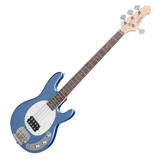 J&D Luthiers 4-String Music Man Stringray-Style Electric Bass Guitar - Metallic Blue