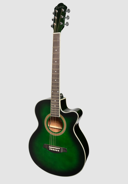 Martinez '41 Series' Folk Size Cutaway Acoustic-Electric Guitar - Green Burst